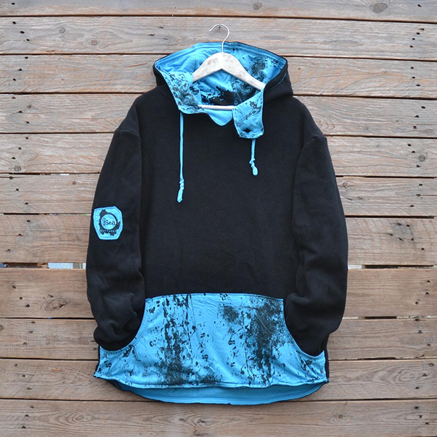 Front fleece Men's XL reversible hoody in black/turquoise