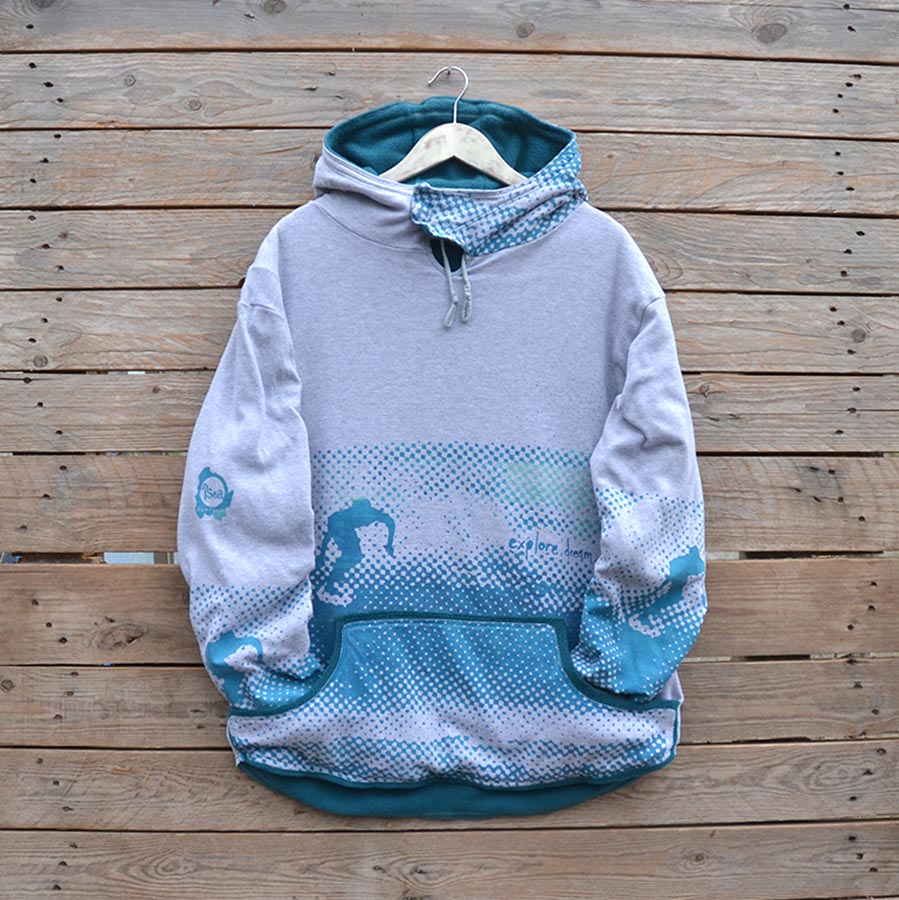 Front Men's reversible hoody in teal and grey marl