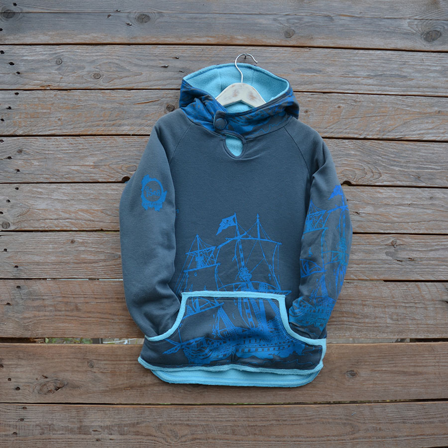 Front Age 9 reversible hoody aqua/grey ships