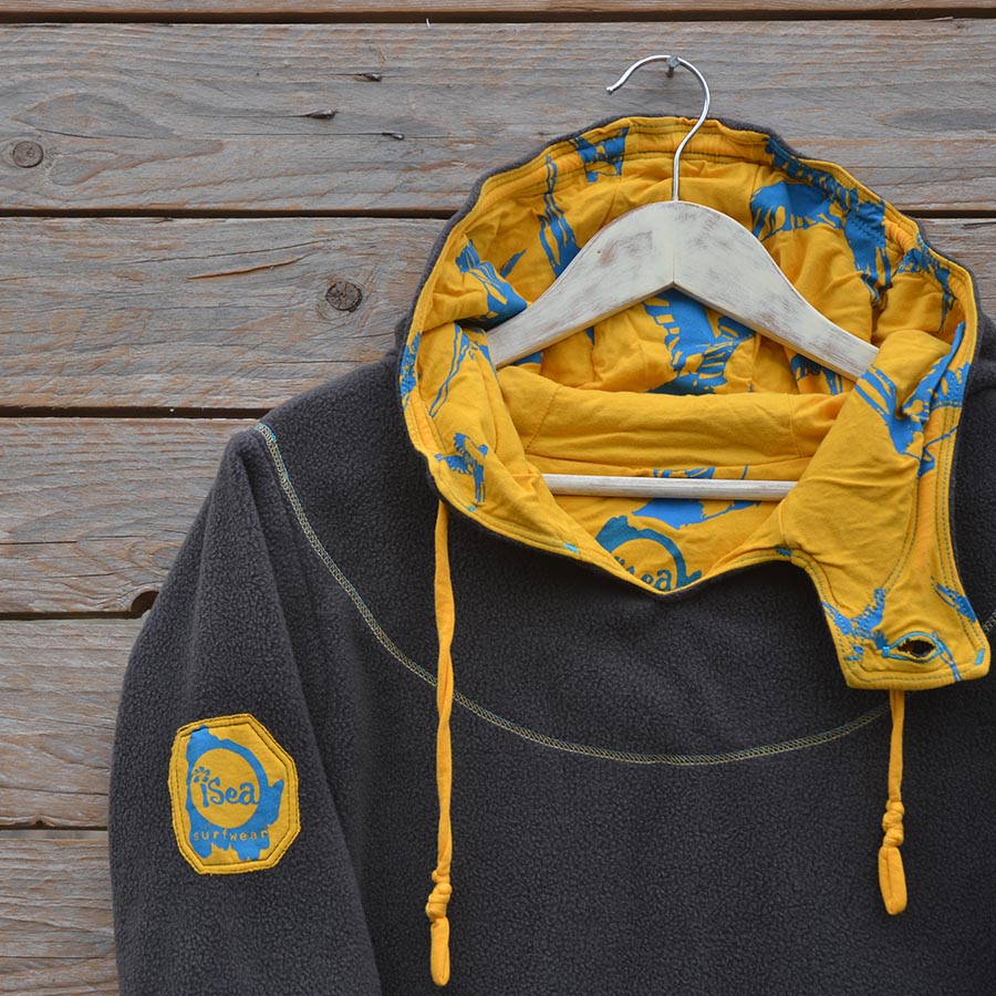Close up Women's hoody dress in grey and mustard, size 10
