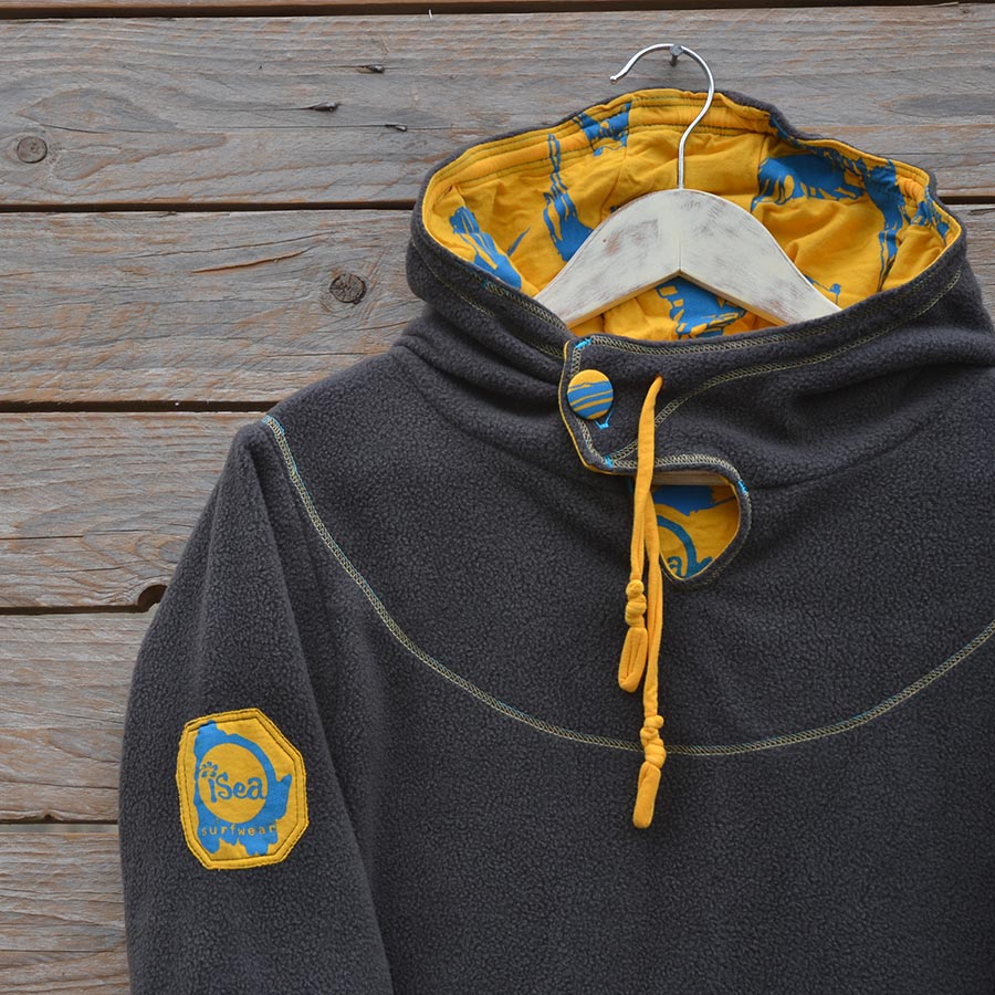 Close up Women's hoody dress in grey and mustard, size 10