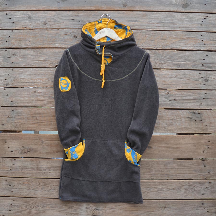 Front Women's hoody dress in grey and mustard, size 10