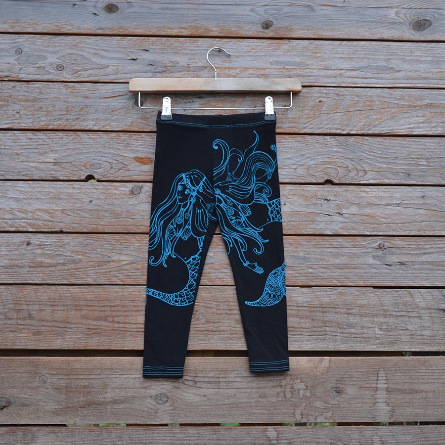 Black/Teal Kid's printed leggings in black/teal