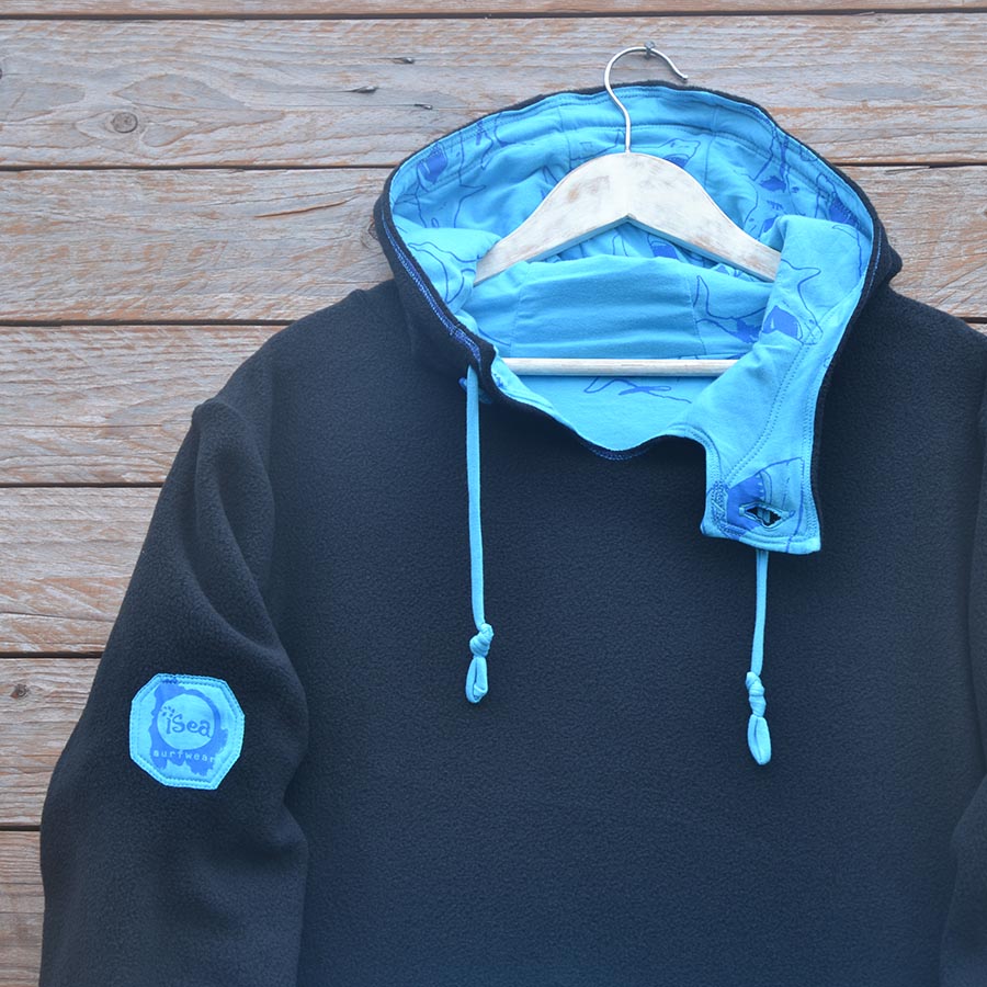 Fleece close up Men's reversible hoody in black/turquoise