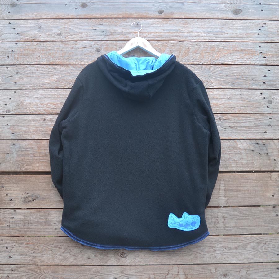 Fleece back Men's reversible hoody in black/turquoise