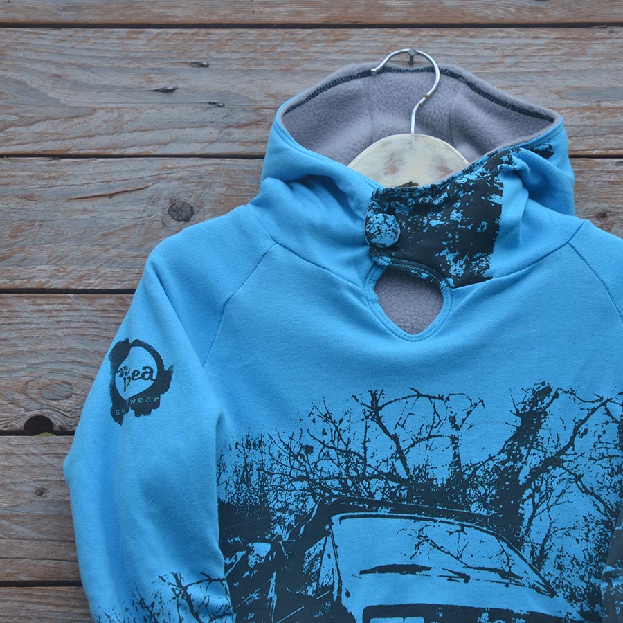 Jersey close up Kid's reversible hoody in light grey/turquoise