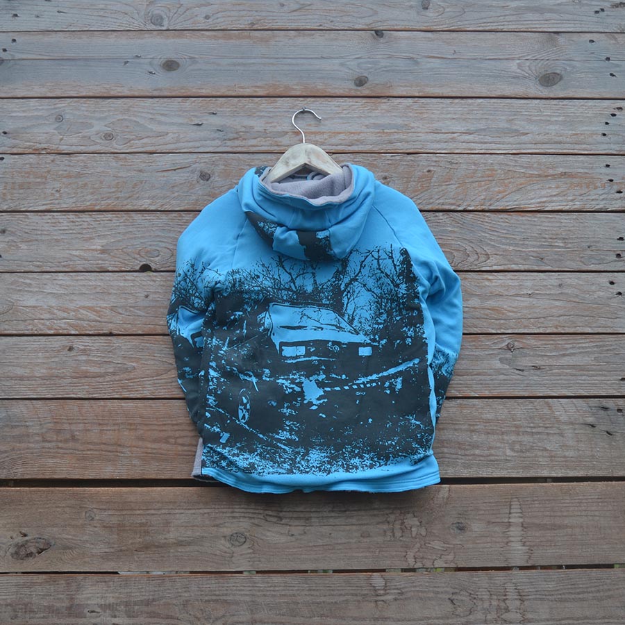 Jersey back Kid's reversible hoody in light grey/turquoise