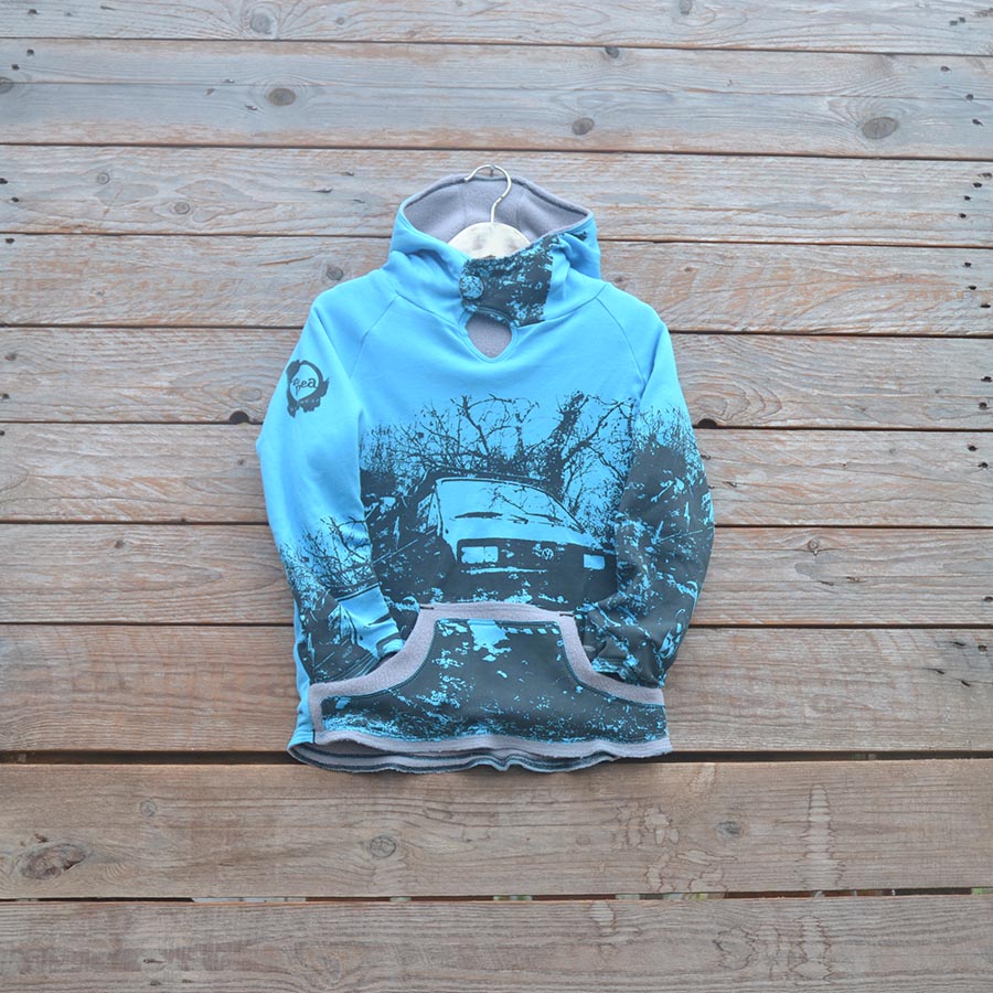 Jersey front Kid's reversible hoody in light grey/turquoise