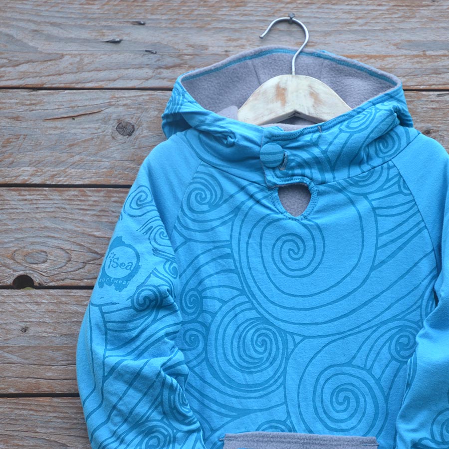 Jersey close up Kid's reversible hoody in light grey/turquoise