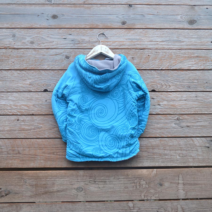 Jersey back Kid's reversible hoody in light grey/turquoise