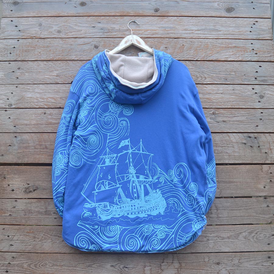 Jersey back Men's reversible hoody in natural/royal