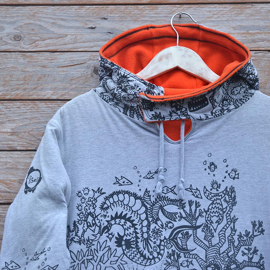 Jersey close up Men's reversible hoody in orange/marl grey