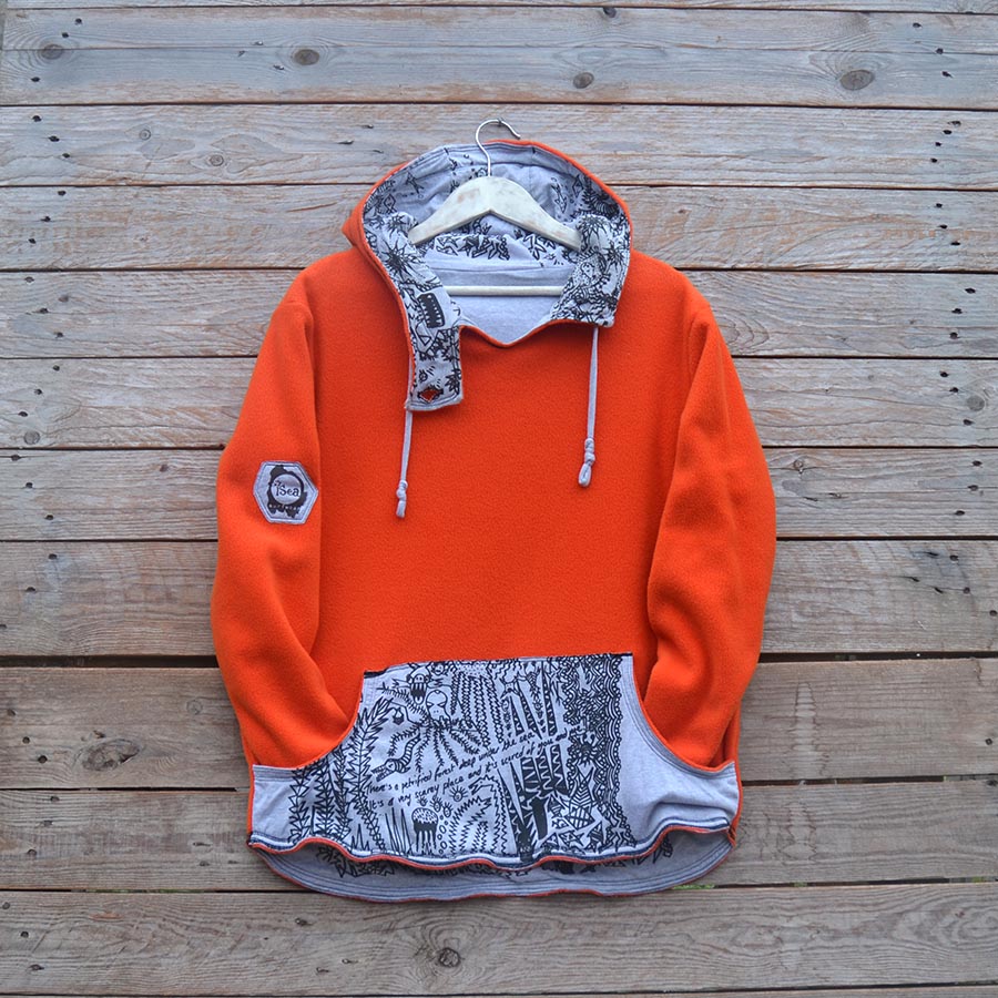Fleece front Men's reversible hoody in orange/marl grey