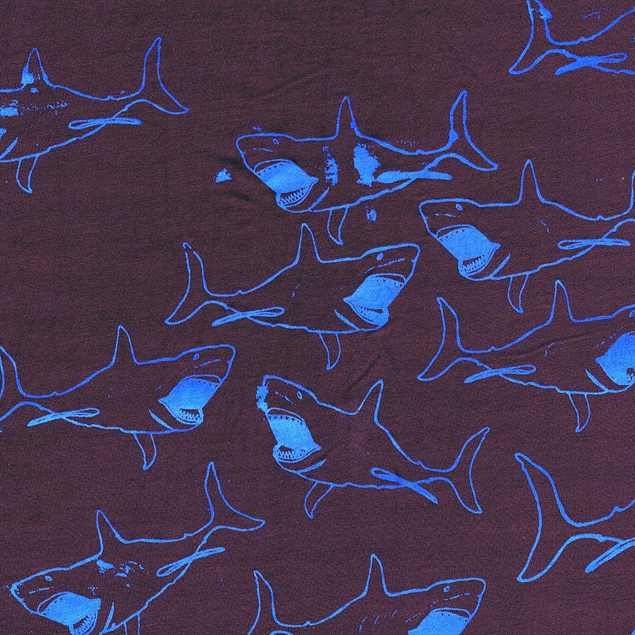 Plum/Turquoise Printed leggings in plum with shark print in turquoise