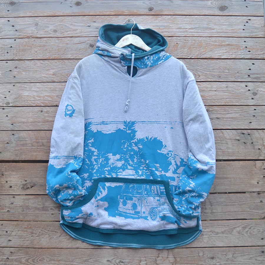 Jersey close up Men's reversible hoody in teal/marl grey