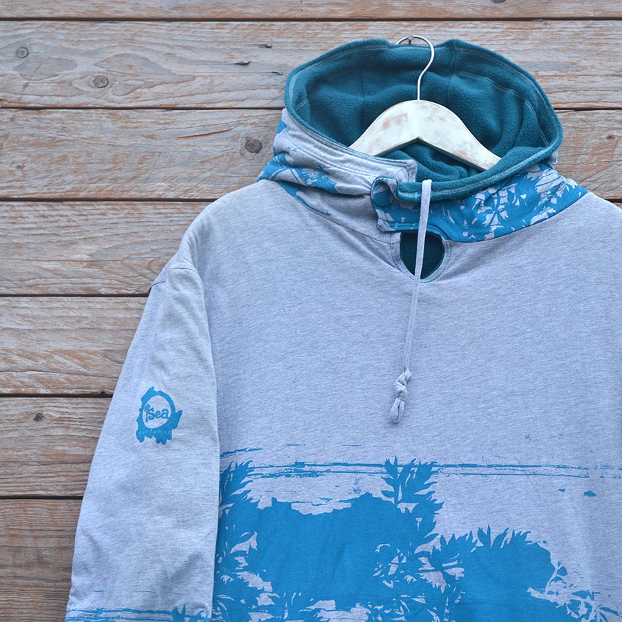 Jersey close up Men's reversible hoody in teal/marl grey
