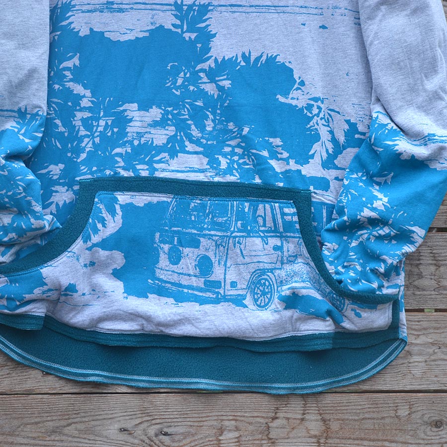 Jersey close up Men's reversible hoody in teal/marl grey