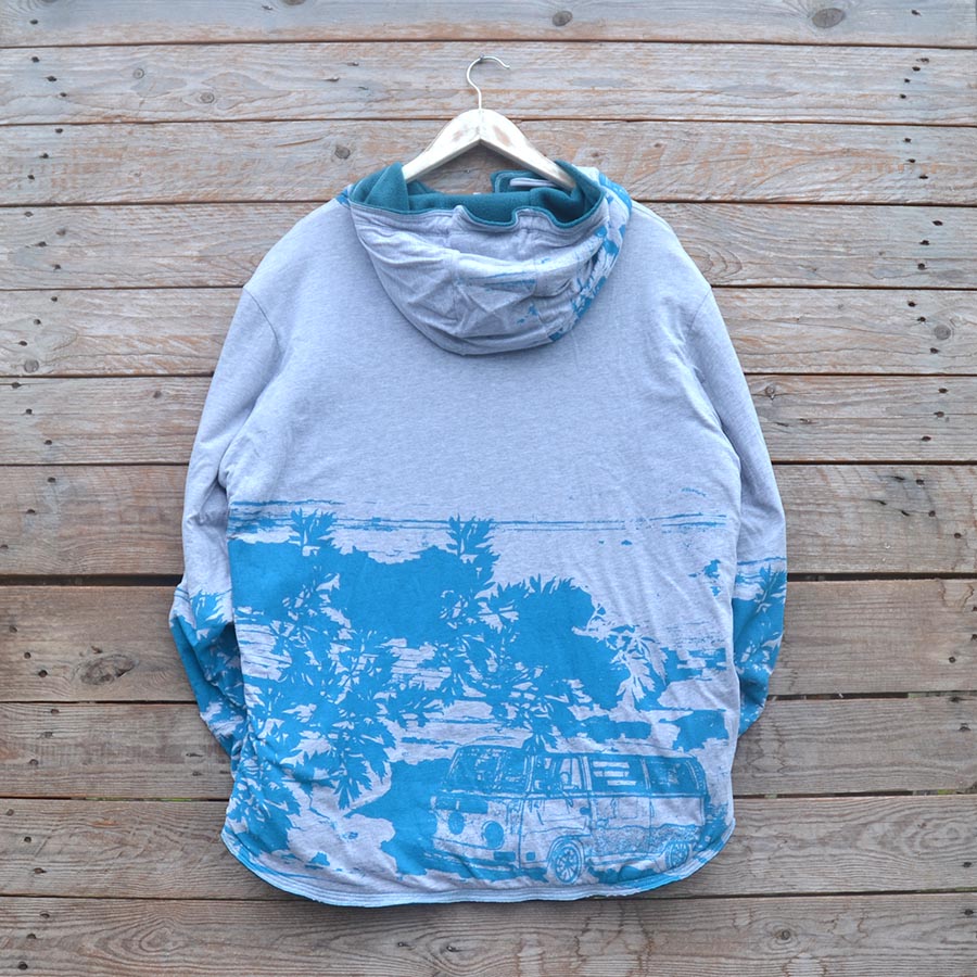 Jersey back Men's reversible hoody in teal/marl grey
