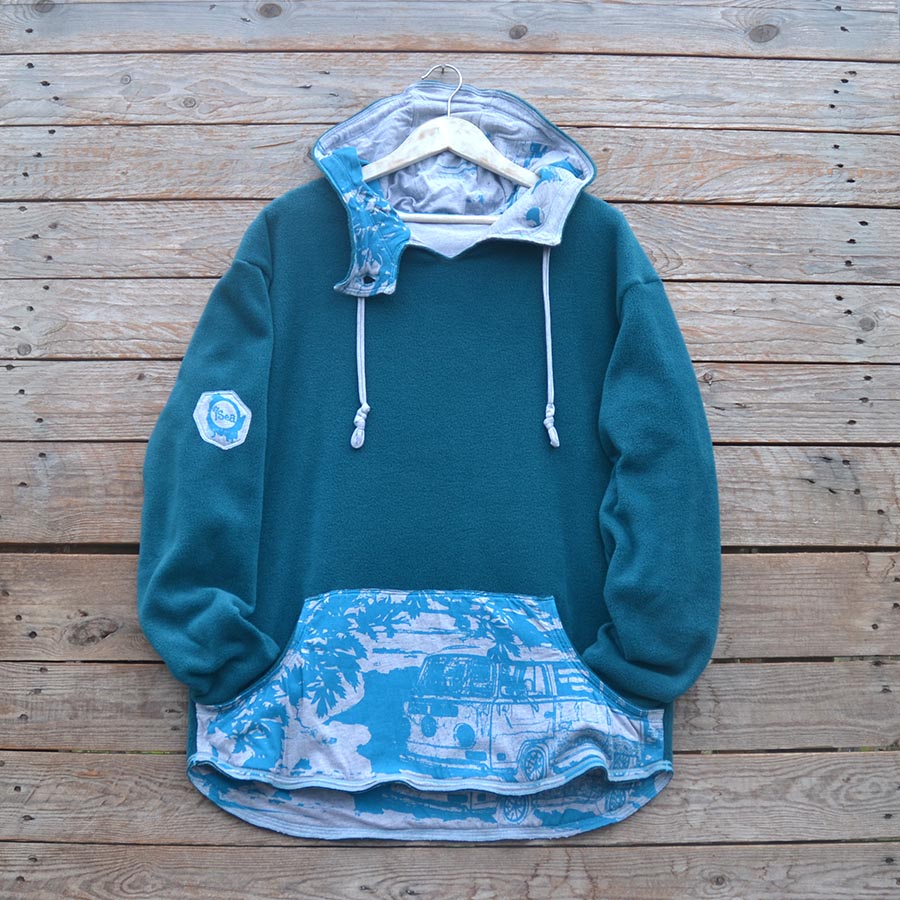 Fleece close up Men's reversible hoody in teal/marl grey