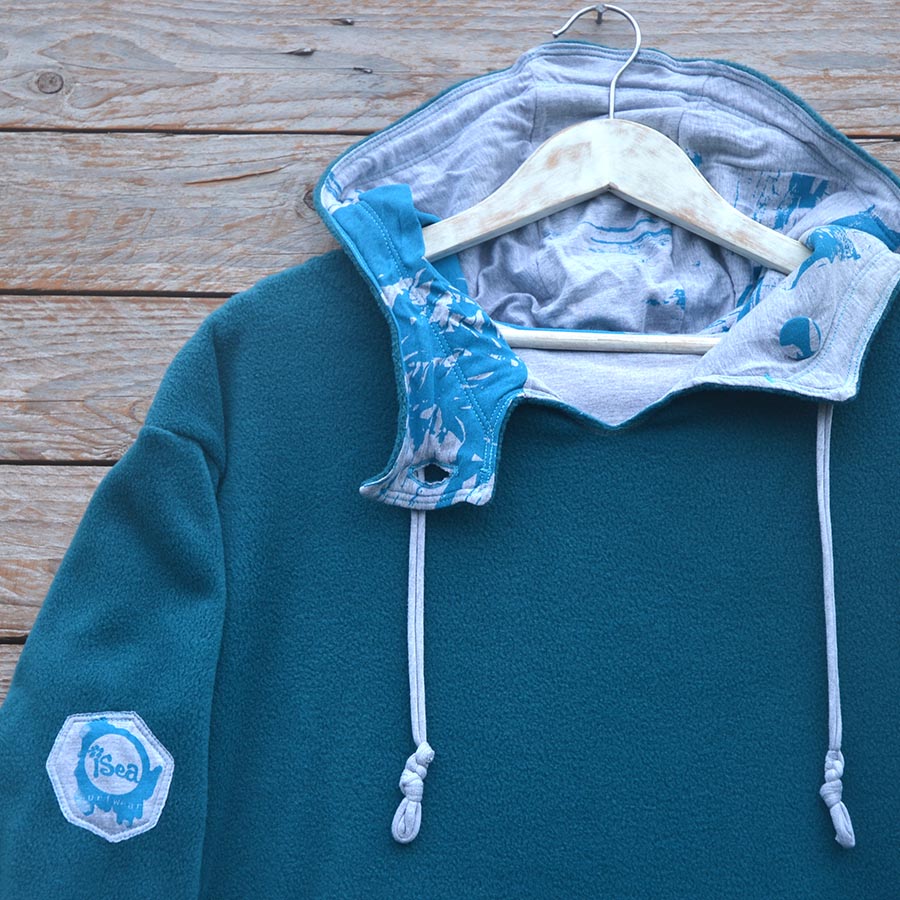 Fleece close up Men's reversible hoody in teal/marl grey
