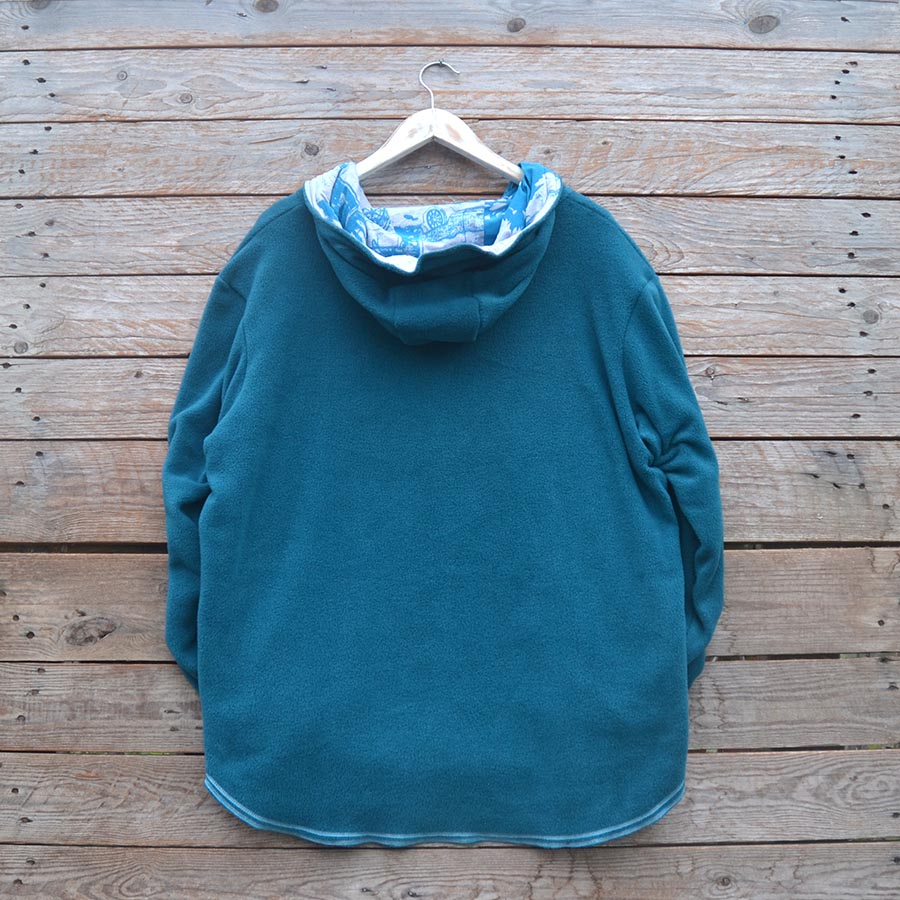 Fleece back Men's reversible hoody in teal/marl grey