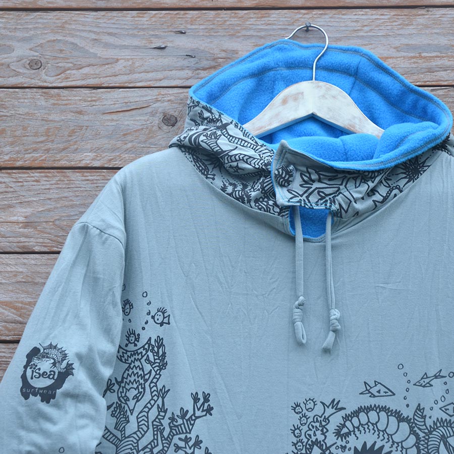 Jersey close up Men's reversible hoody in turquoise/light grey