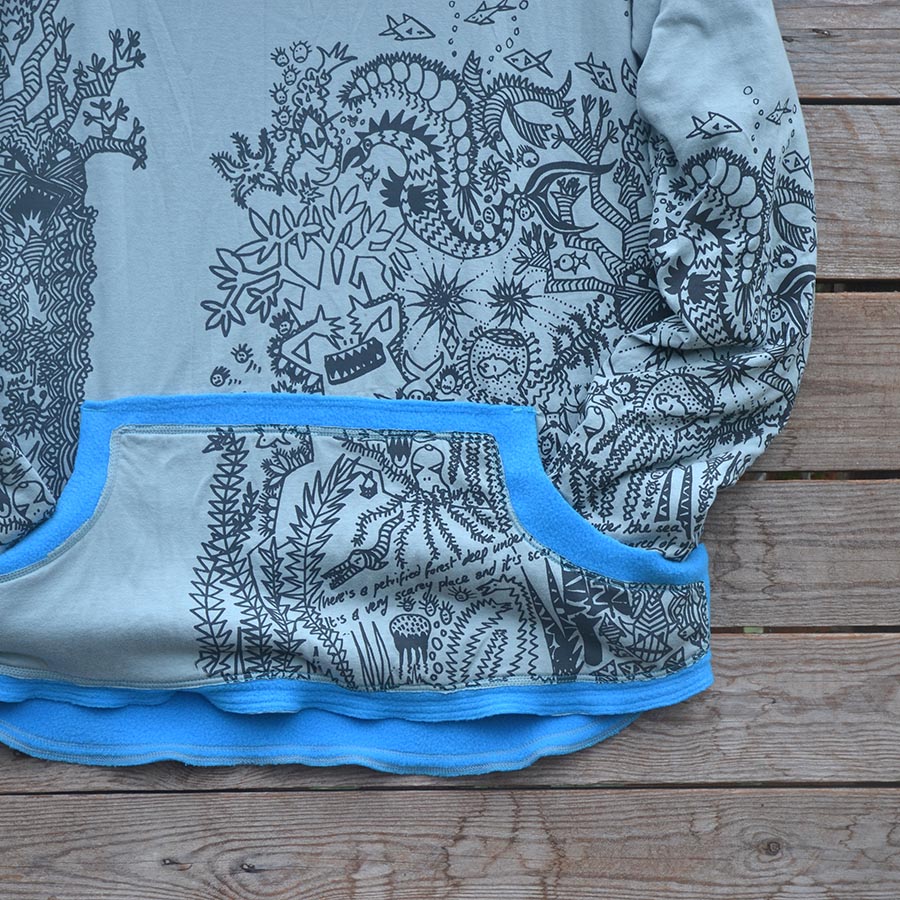 Jersey close up Men's reversible hoody in turquoise/light grey