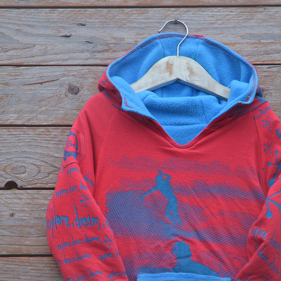 Jersey close up Kid's reversible hoody in turquoise/red