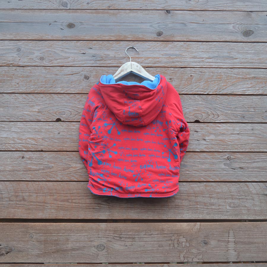 Jersey back Kid's reversible hoody in turquoise/red
