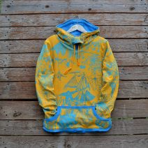 Women's reversible hoody in turquoise/amber