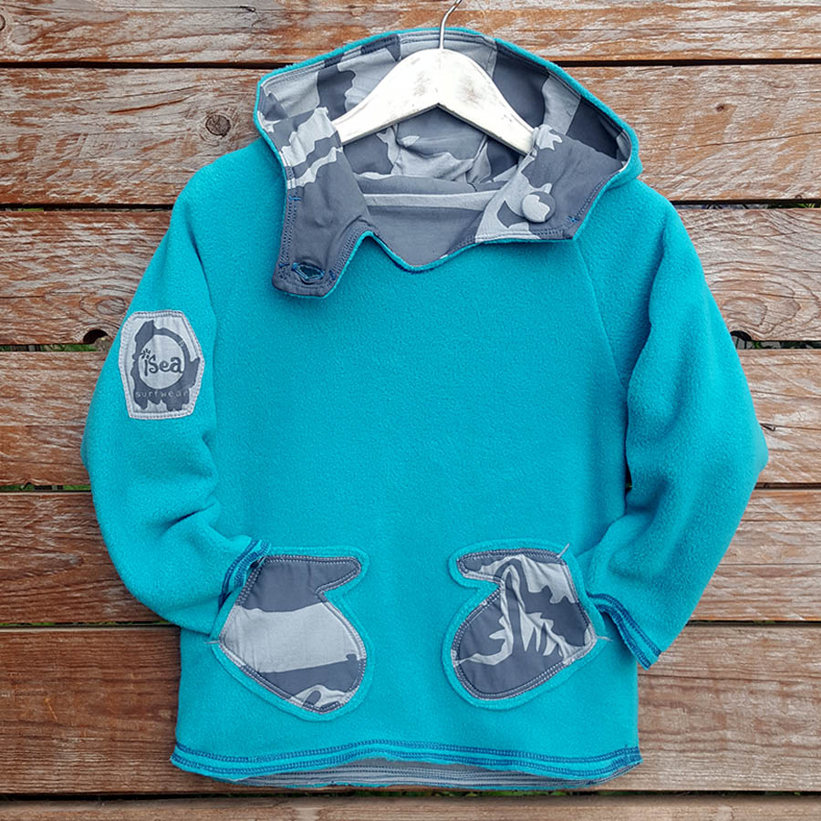 Kid's reversible hoody in jade/light grey - fleece front Kid's reversible hoody in jade/light grey - fleece front
