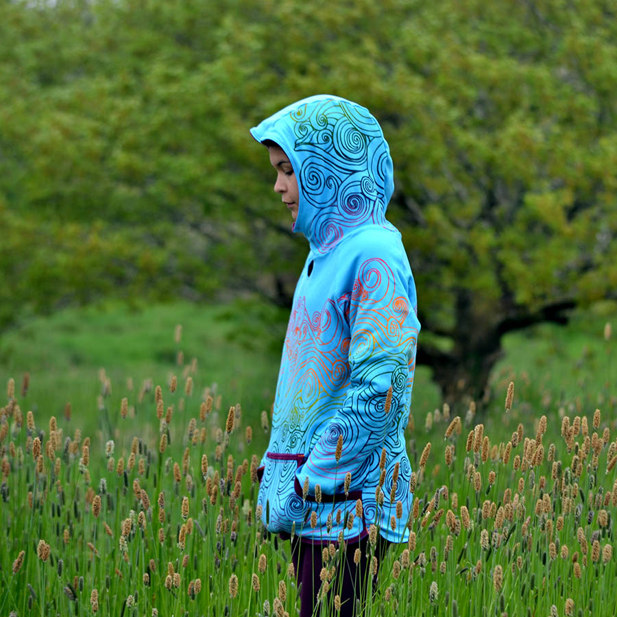 Turquoise/plum Kid's reversible hoody in turquoise/plum