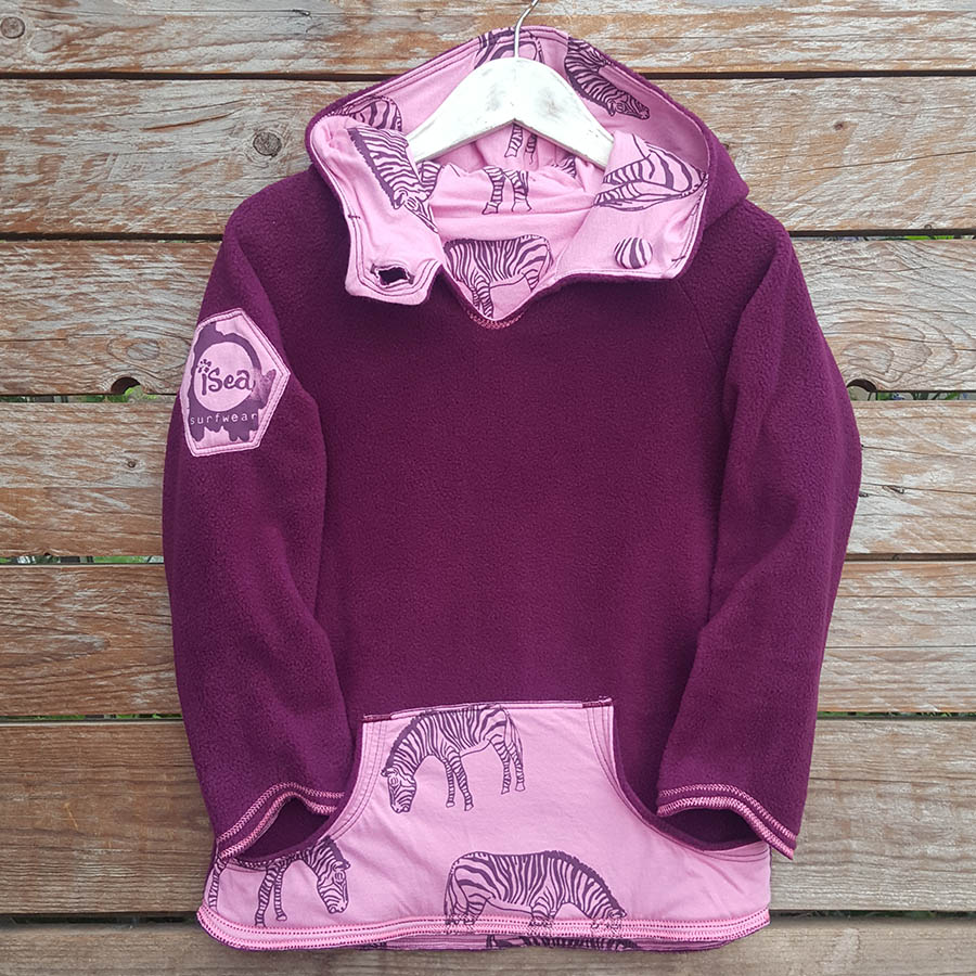 Kid's reversible hoody in plum/candy - fleece front Kid's reversible hoody in plum/candy