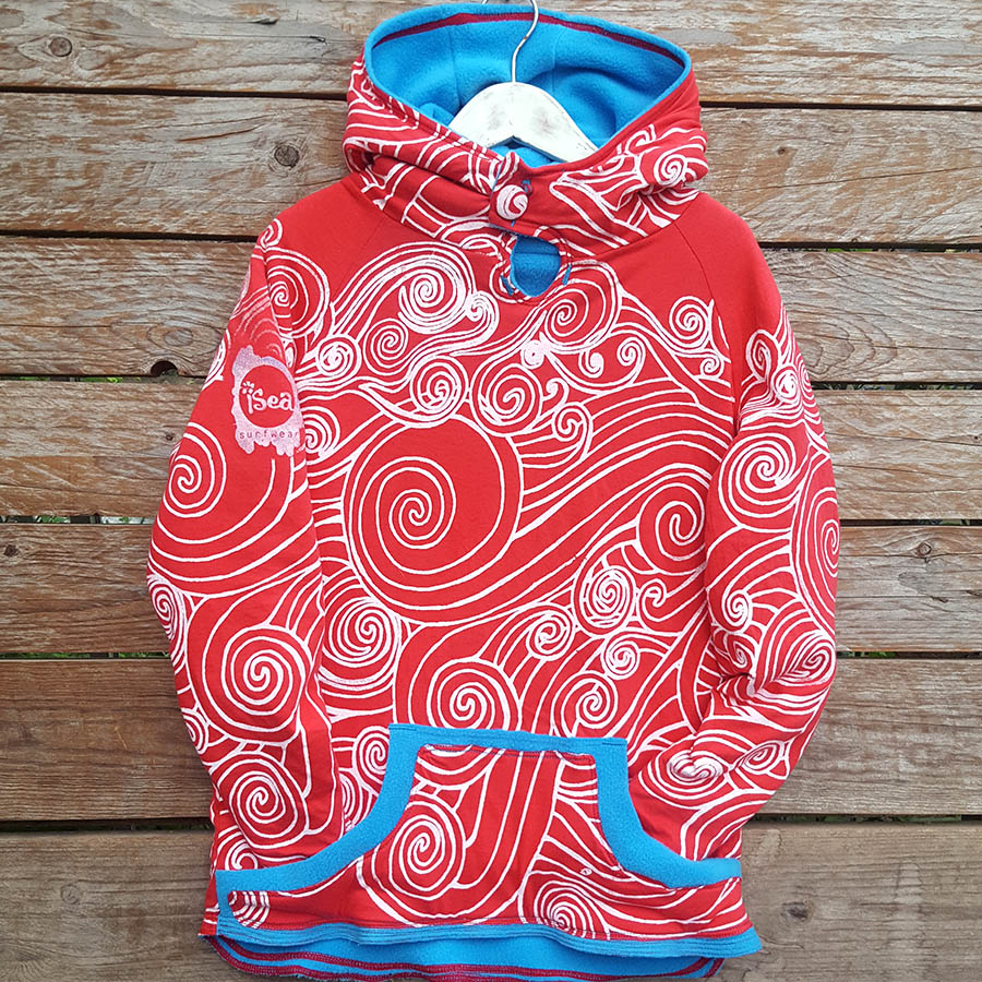 Kid's reversible hoody in turquoise/red - front Kid's reversible hoody in turquoise/red - front