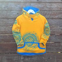 Kid's reversible hoody in turquoise/amber - front