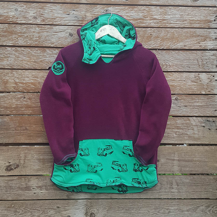 Kid's reversible hoody in plum/emerald - Fleece front Kid's reversible hoody in plum/emerald - fleece front