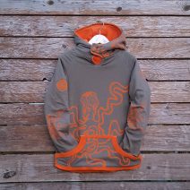 Kid's reversible hoody in orange/olive - front