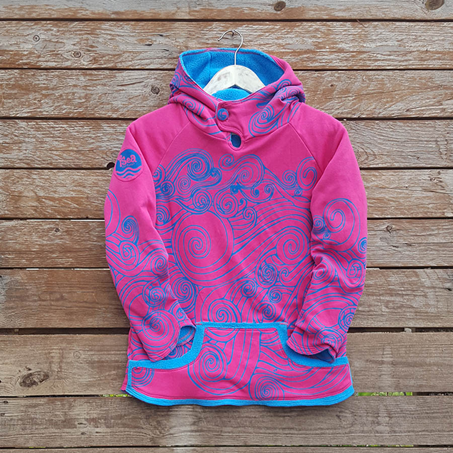Kid's reversible hoody in turquoise/cerise - Front Kid's reversible hoody in turquoise/cerise - front