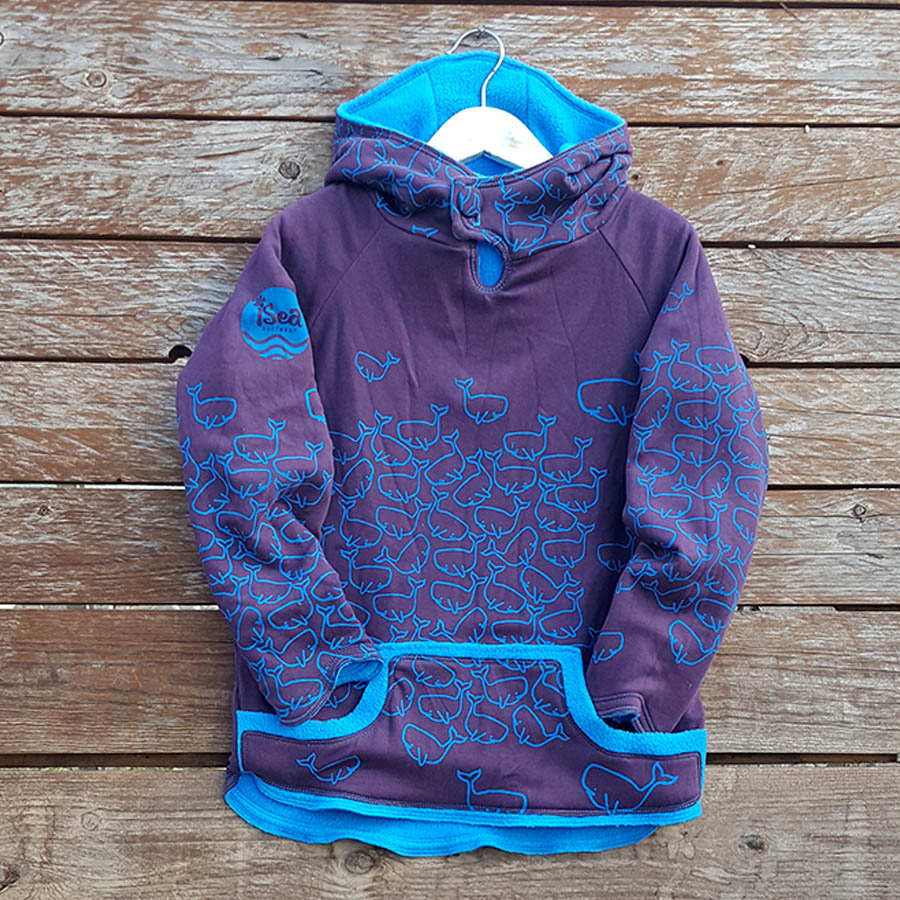 Kid's reversible hoody in turquoise/plum - Front Kid's reversible hoody in turquoise/plum - front