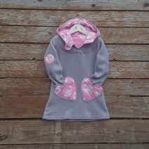Girl's hoody dress in light grey/candy pink