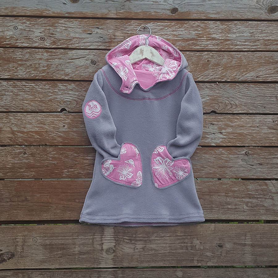 Girl's hoody dress in light grey/candy pink Girl's hoody dress in light grey/candy pink