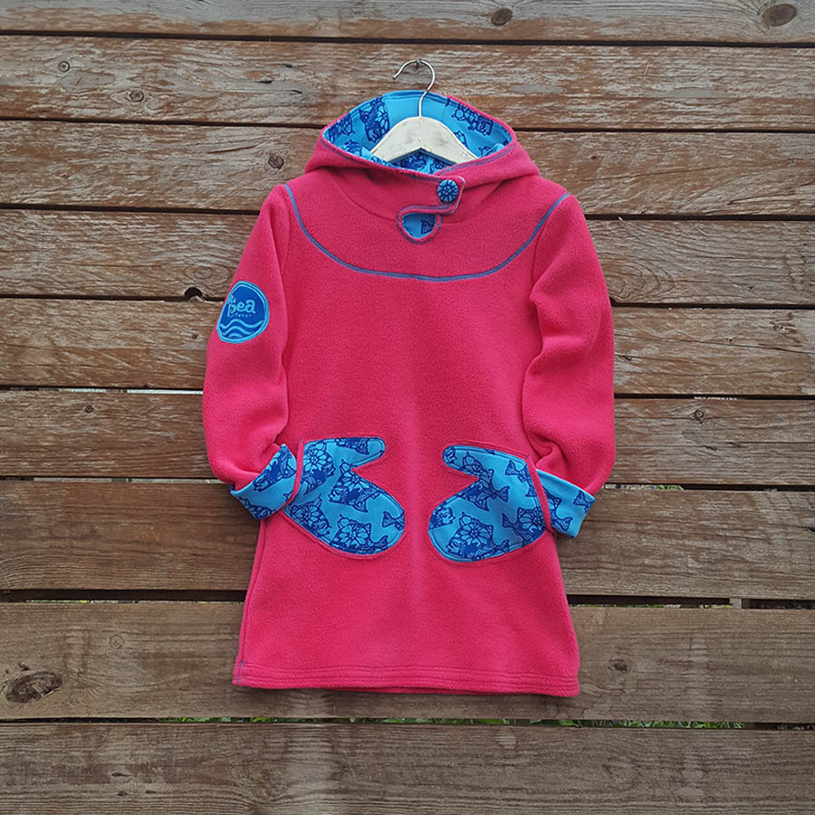 Girl's fleece hoody dress in sugar pink/turquoise Girl's fleece hoody dress in sugar pink/turquoise
