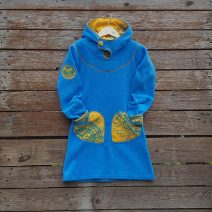 Girl's fleece hoody dress in sugar turquoise/amber