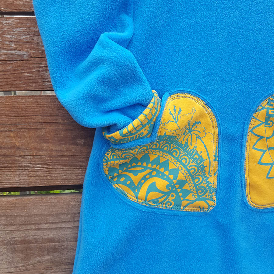 Girl's fleece hoody dress in sugar turquoise/amber Girl's fleece hoody dress in sugar turquoise/amber