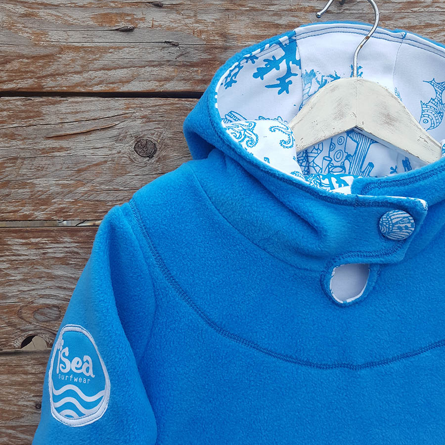 Girl's fleece hoody dress in turquoise/white Girl's fleece hoody dress in turquoise/white