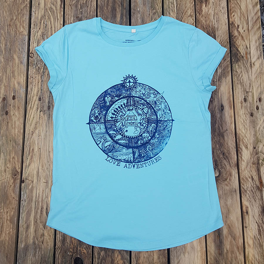 Women's organic t-shirt in aqua - Love Adventures Women's organic t-shirt in aqua - Love Adventures